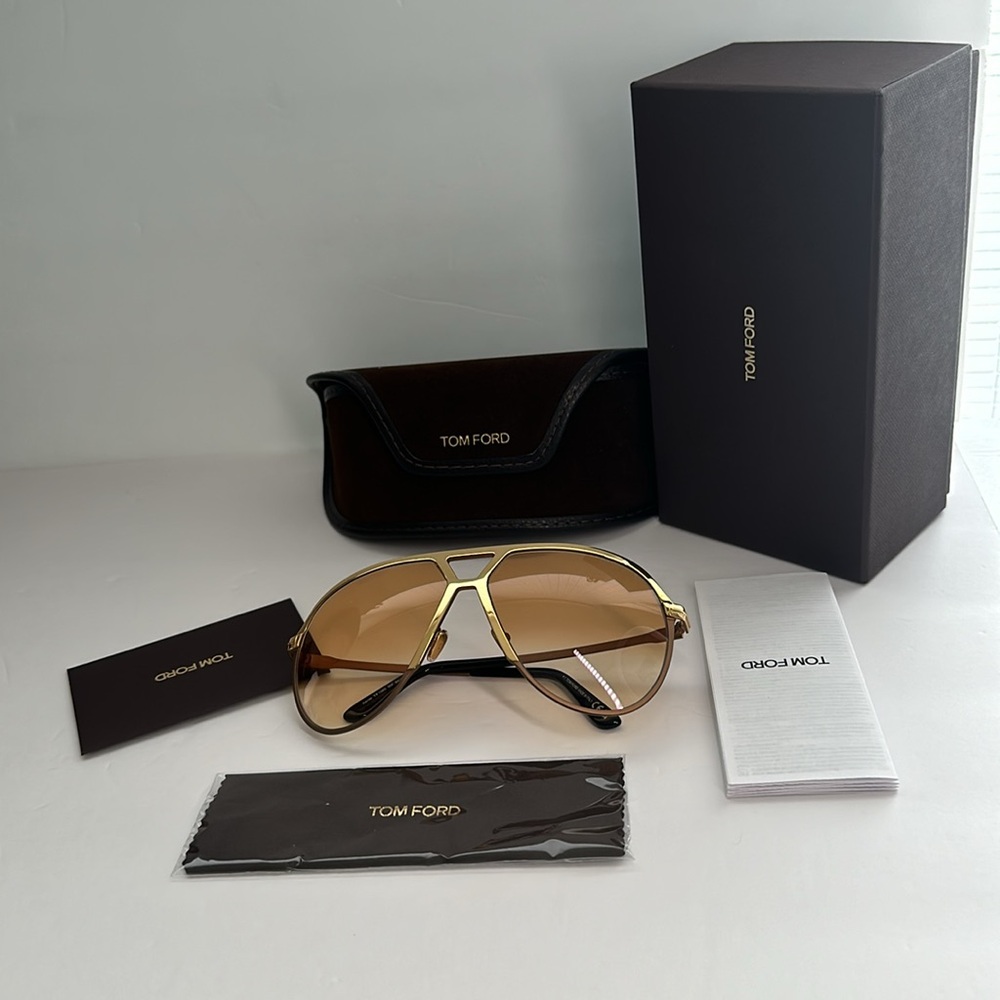 New Authentic Tom Ford Gold Gradient Xaier TF 1060 Aviator Sunglasses - Picture 14 of 15